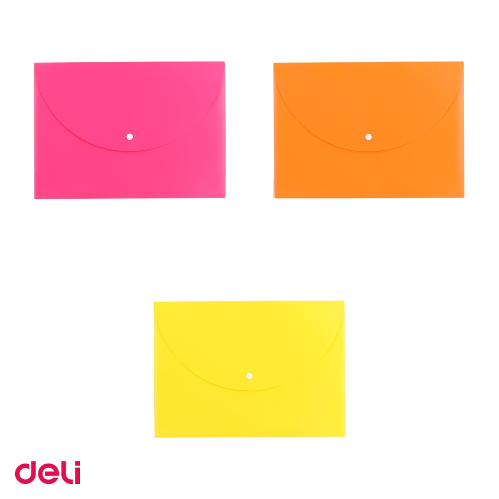 Set 10 mape Deli A4, din plastic, 1 compartiment, buton diverse. culori, asortat neon [4]