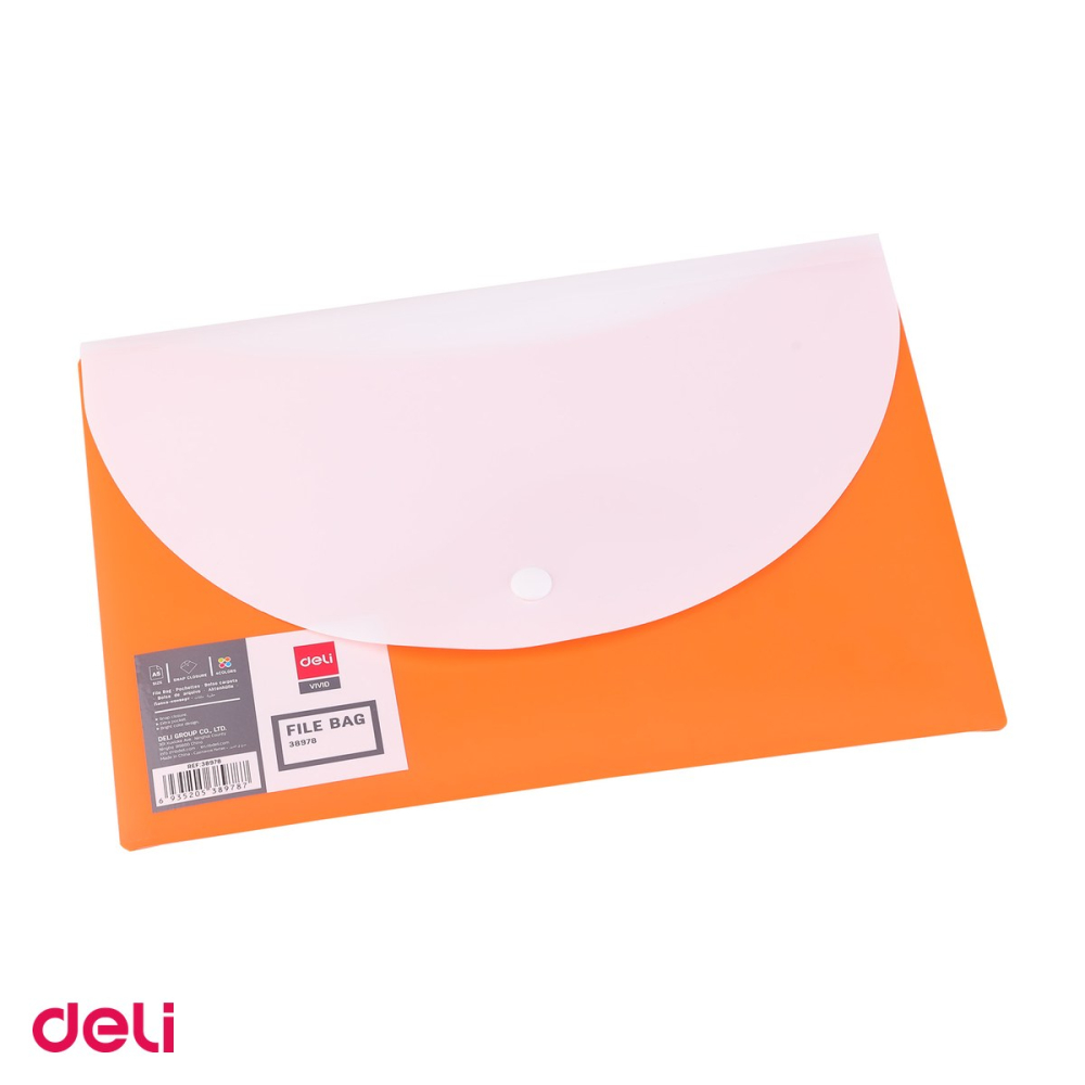 Set 10 mape Deli A5, din plastic, 1 compartiment, buton diverse. culori neon, asortate [5]