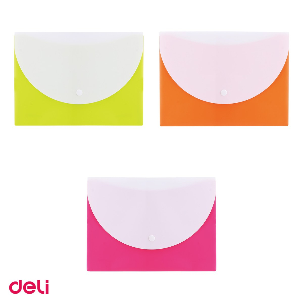 Set 10 mape Deli A5, din plastic, 1 compartiment, buton diverse. culori neon, asortate [4]