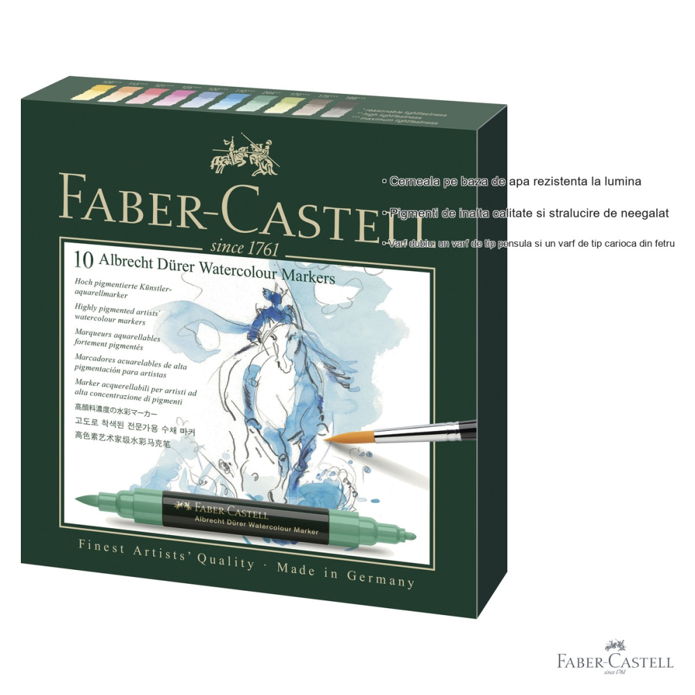 Set 10 markere acuarela Faber-Castell Albrecht Durer, varf dublu pensula si fetru, pentru schite si pictura [3]