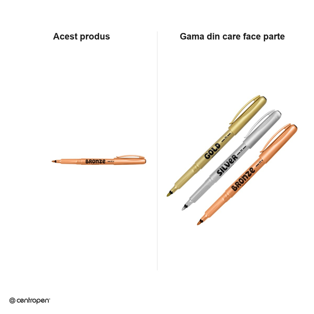 Set 10 markere cu efect metalic Centropen 2670, varf rotund 1 mm, culoare bronz [6]