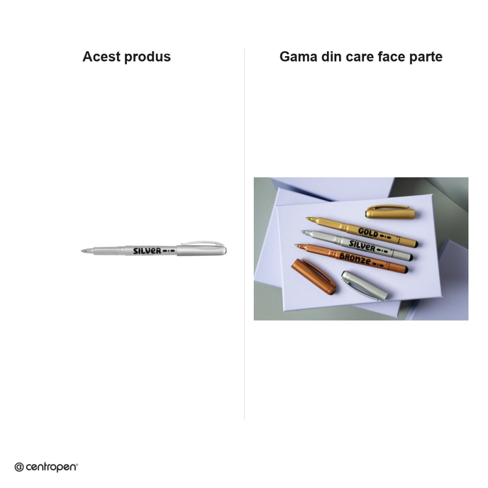 Set 10 markere cu efect metalic Centropen 2690, varf rotund 1.5-3 mm, culoare argintie [6]
