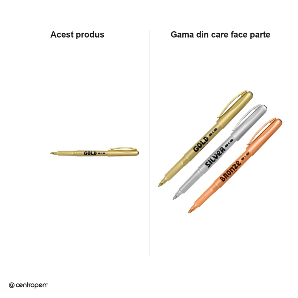 Set 10 markere cu efect metalic Centropen 2690, varf rotund 1.5-3 mm, culoare aurie [5]