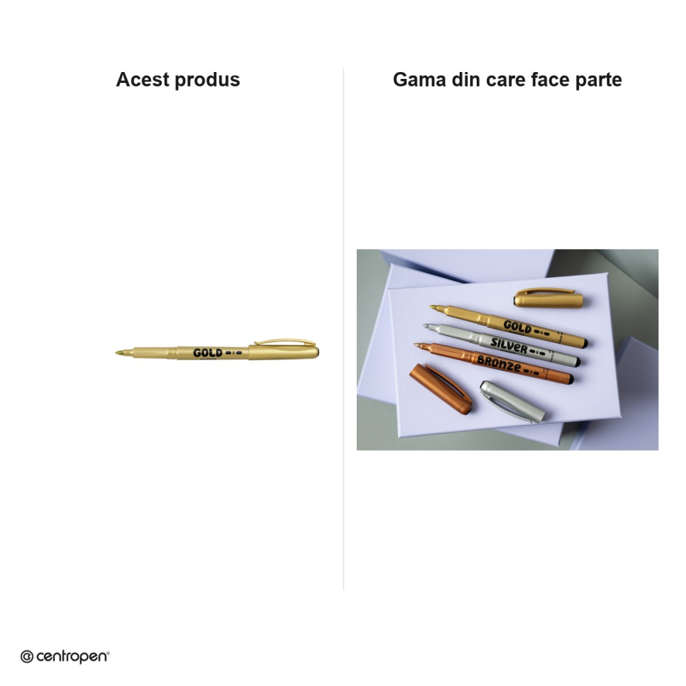 Set 10 markere cu efect metalic Centropen 2690, varf rotund 1.5-3 mm, culoare aurie [6]
