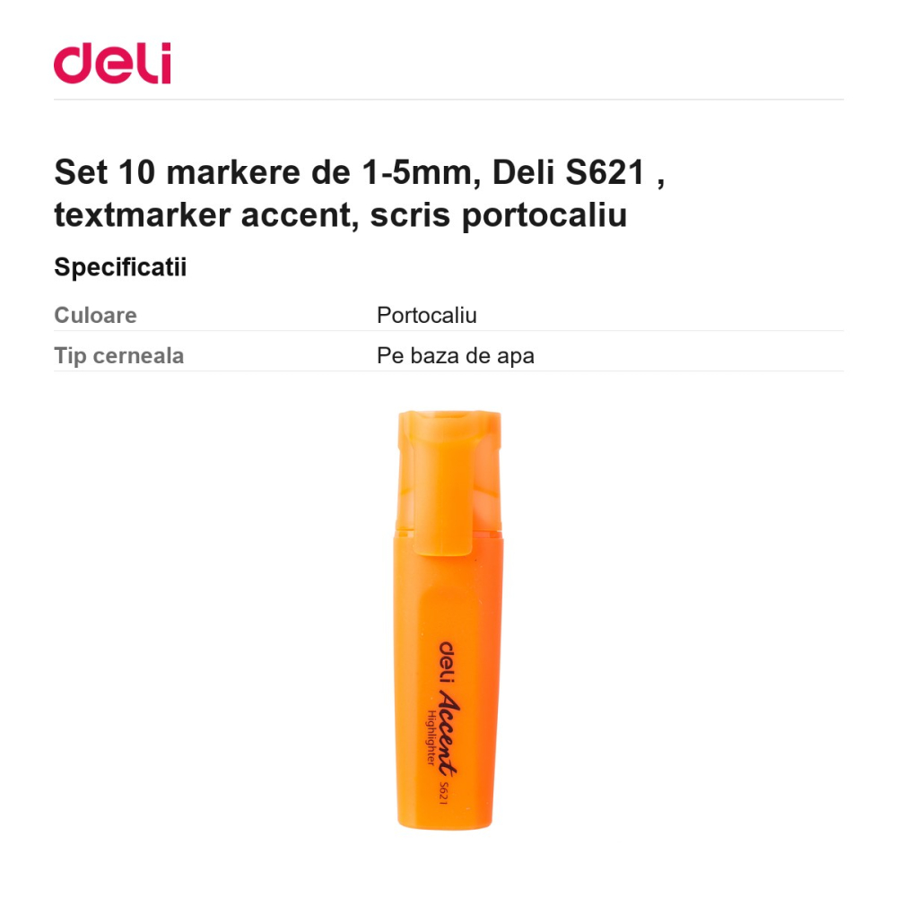 Set 10 markere de 1-5mm, Deli S621 , textmarker accent, scris portocaliu [3]