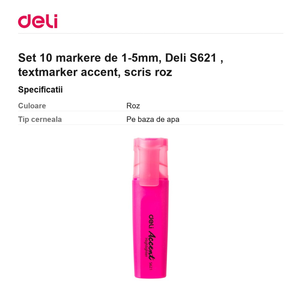 Set 10 markere de 1-5mm, Deli S621 , textmarker accent, scris roz [3]