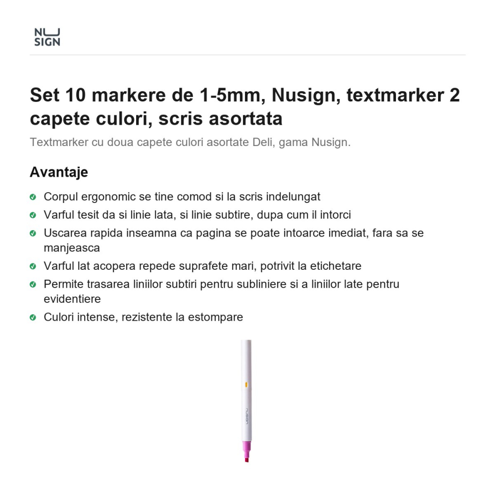 Set 10 markere de 1-5mm, Nusign, textmarker 2 capete culori, scris asortata [2]