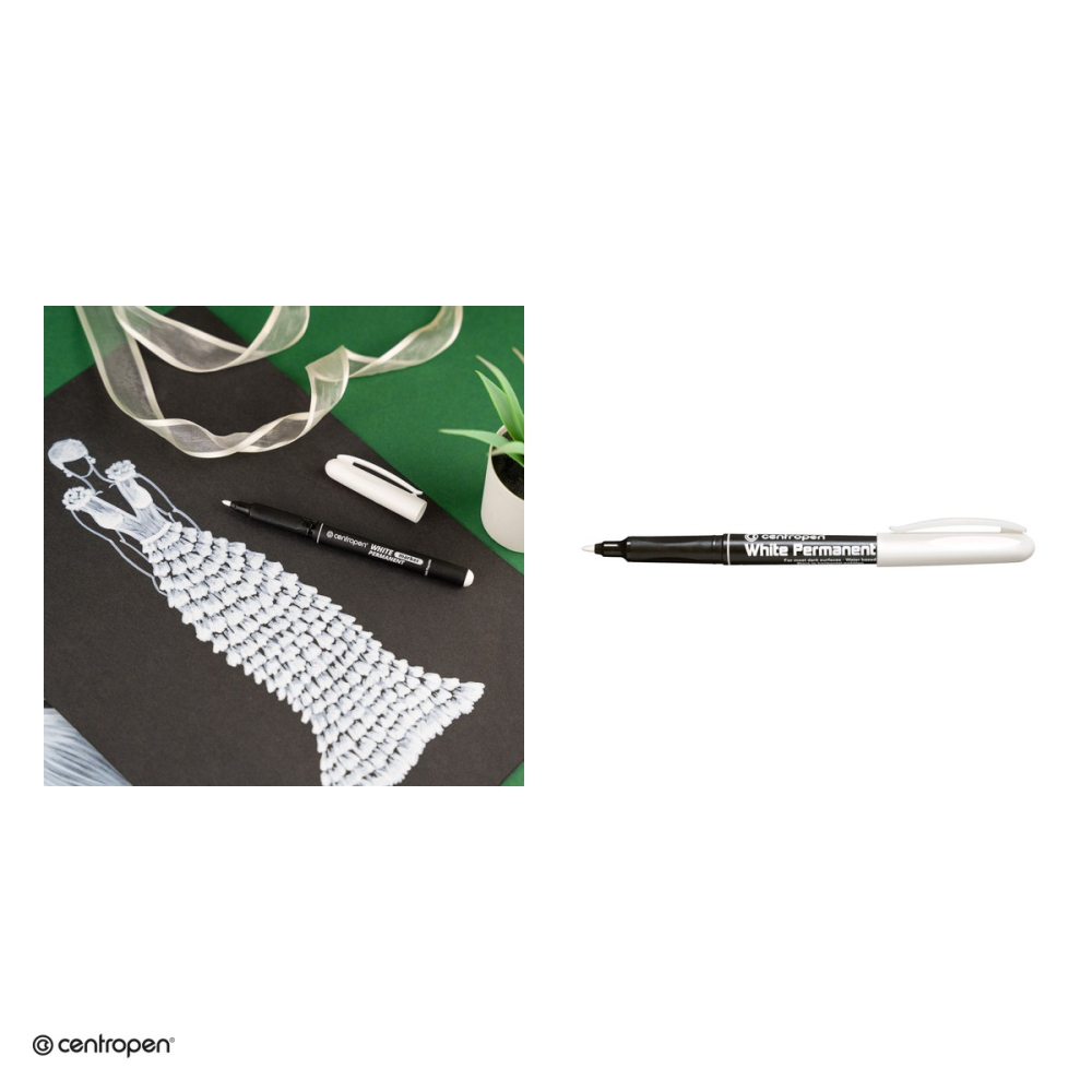 Set 10 markere permanente Centropen 2686, varf rotund 1.2 mm, cerneala alba [5]