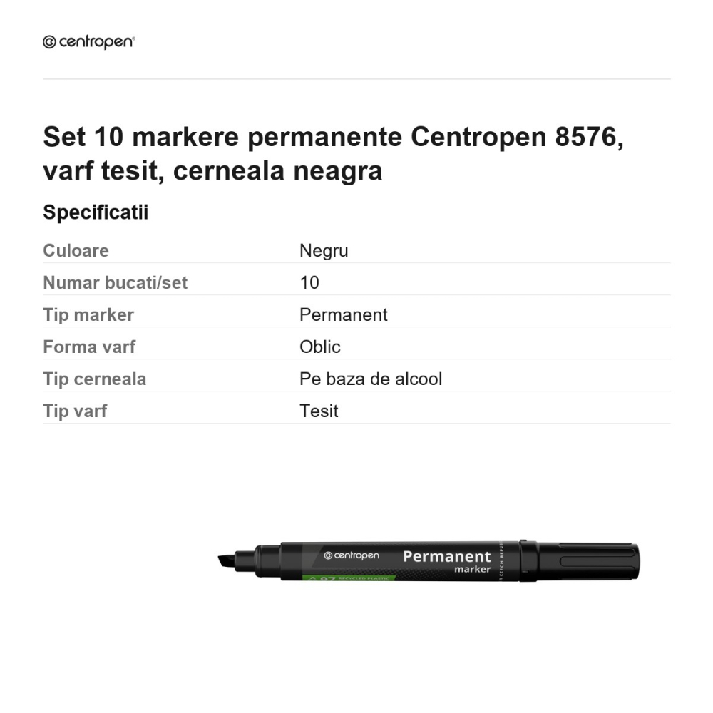 Set 10 markere permanente Centropen 8576, varf tesit, cerneala neagra [3]