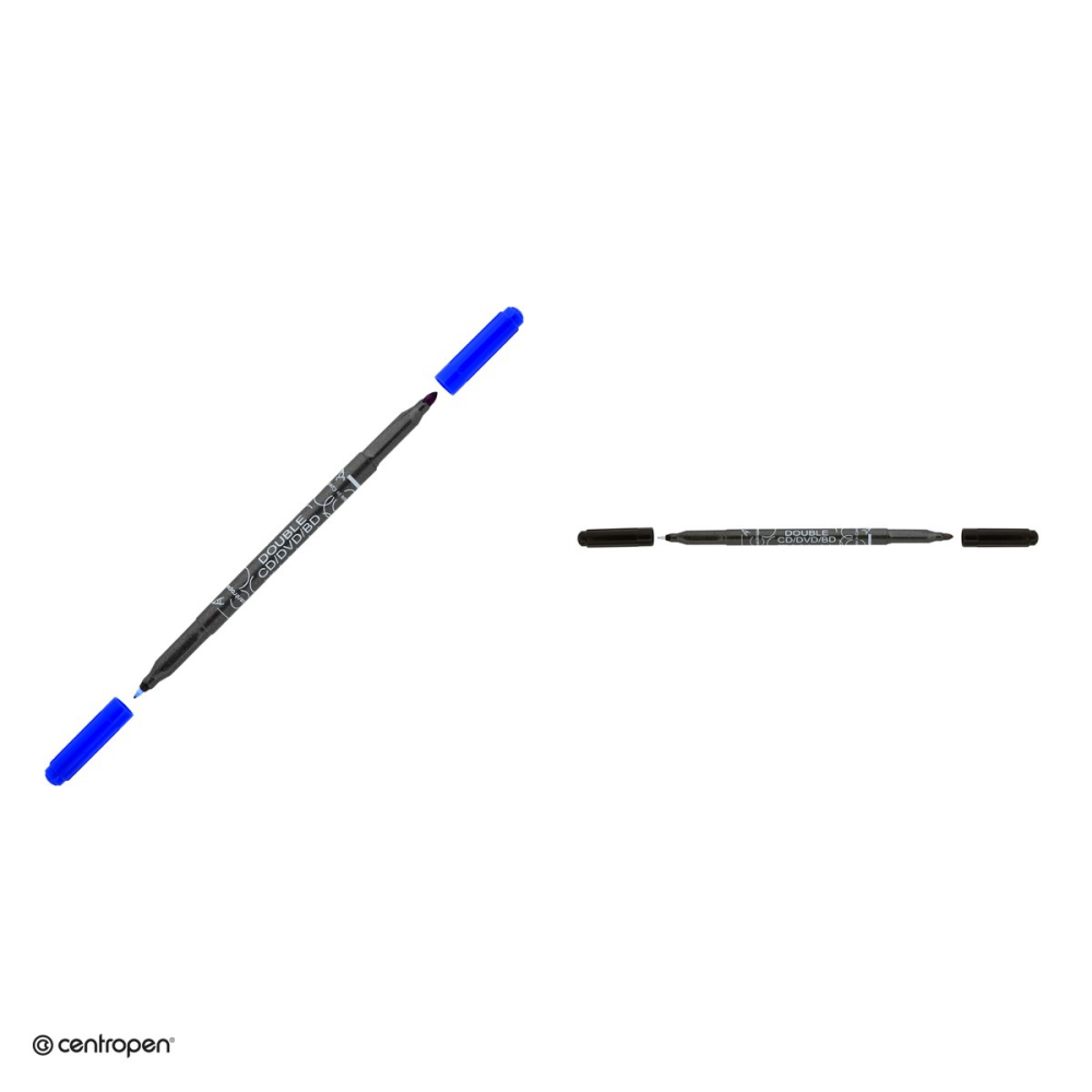 Set 10 markere permanente pentru CD/DVD Centropen 3616, 2 varfuri, de 0.6 mm si 2.5 mm, cerneala neagra [4]