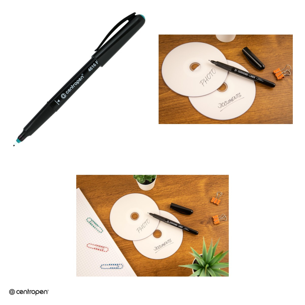 Set 10 markere permanente pentru CD/DVD Centropen 4616, varf rotund 0.6 mm, cerneala neagra [4]