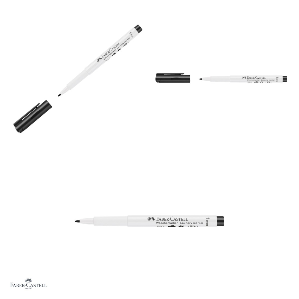Set 10 markere textile Faber-Castell, varf rotund slim 1 mm, negru, permanent [4]