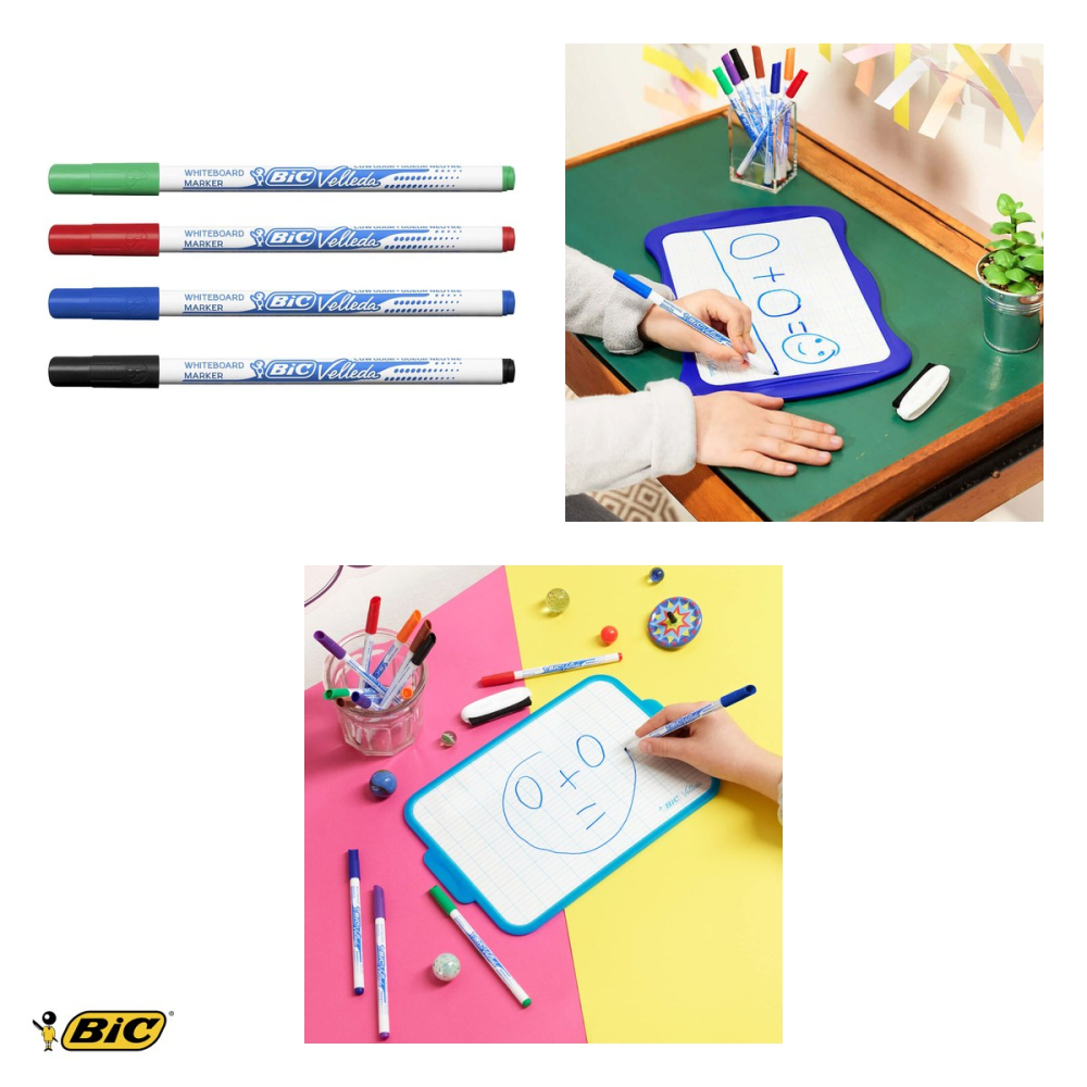 Set 10 markere whiteboard Bic Velleda 1721, varf fin 1.0mm, cerneala albastra pe baza de alcool, pentru tabla alba [4]