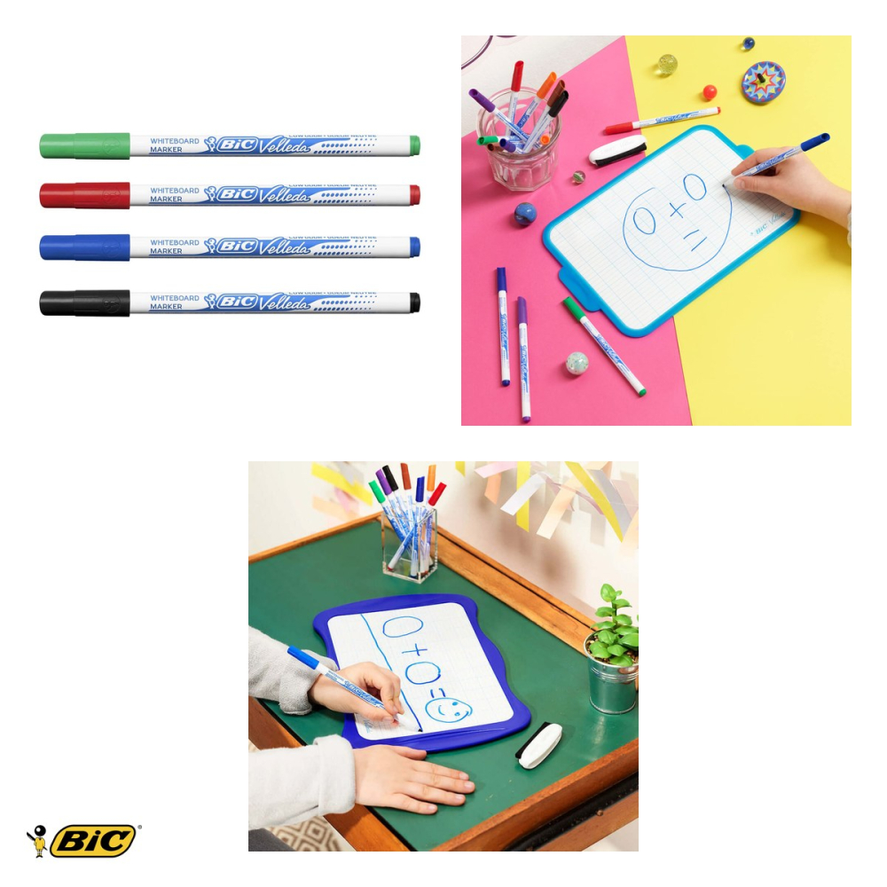 Set 10 markere whiteboard Bic Velleda 1721, varf fin 1.0mm, cerneala rosie pe baza de alcool, pentru table albe [4]