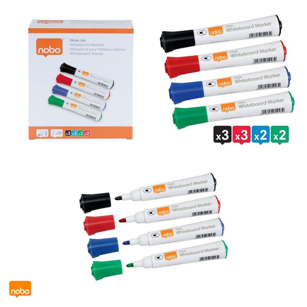 Set 10 markere whiteboard Nobo Glide, varf rotund 3 mm [4]
