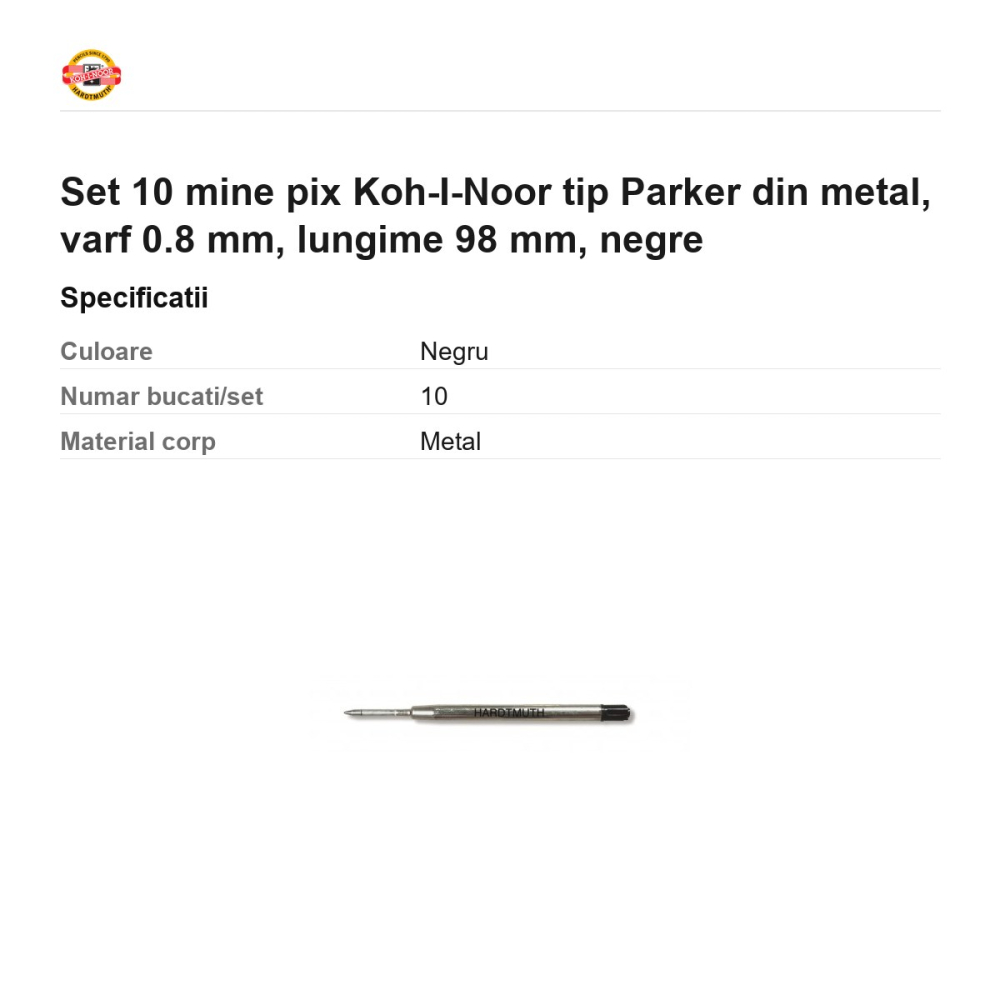 Set 10 mine pix Koh-I-Noor tip Parker din metal, varf 0.8 mm, lungime 98 mm, negre [3]