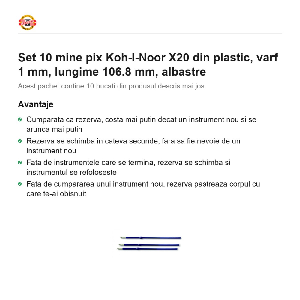Set 10 mine pix Koh-I-Noor X20 din plastic, varf 1 mm, lungime 106.8 mm, albastre [2]