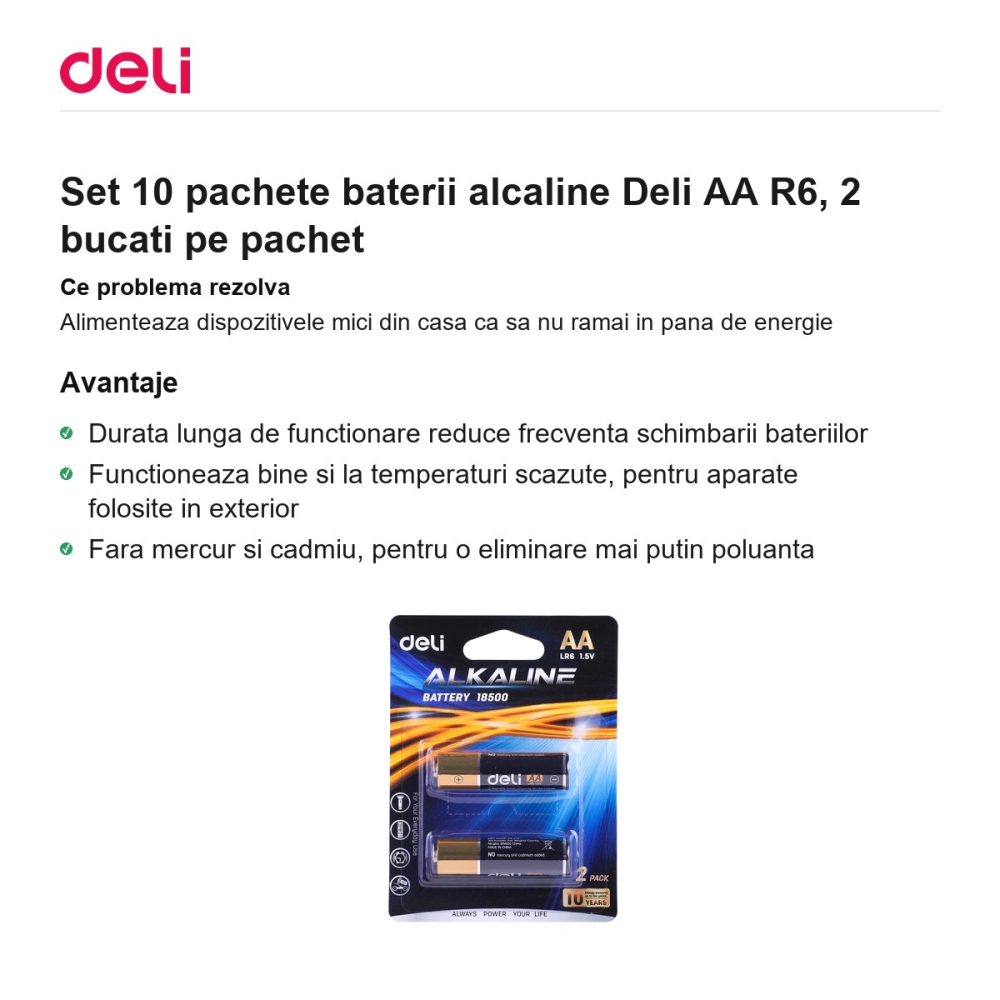 Set 10 pachete baterii alcaline Deli AA R6, 2 bucati pe pachet [2]