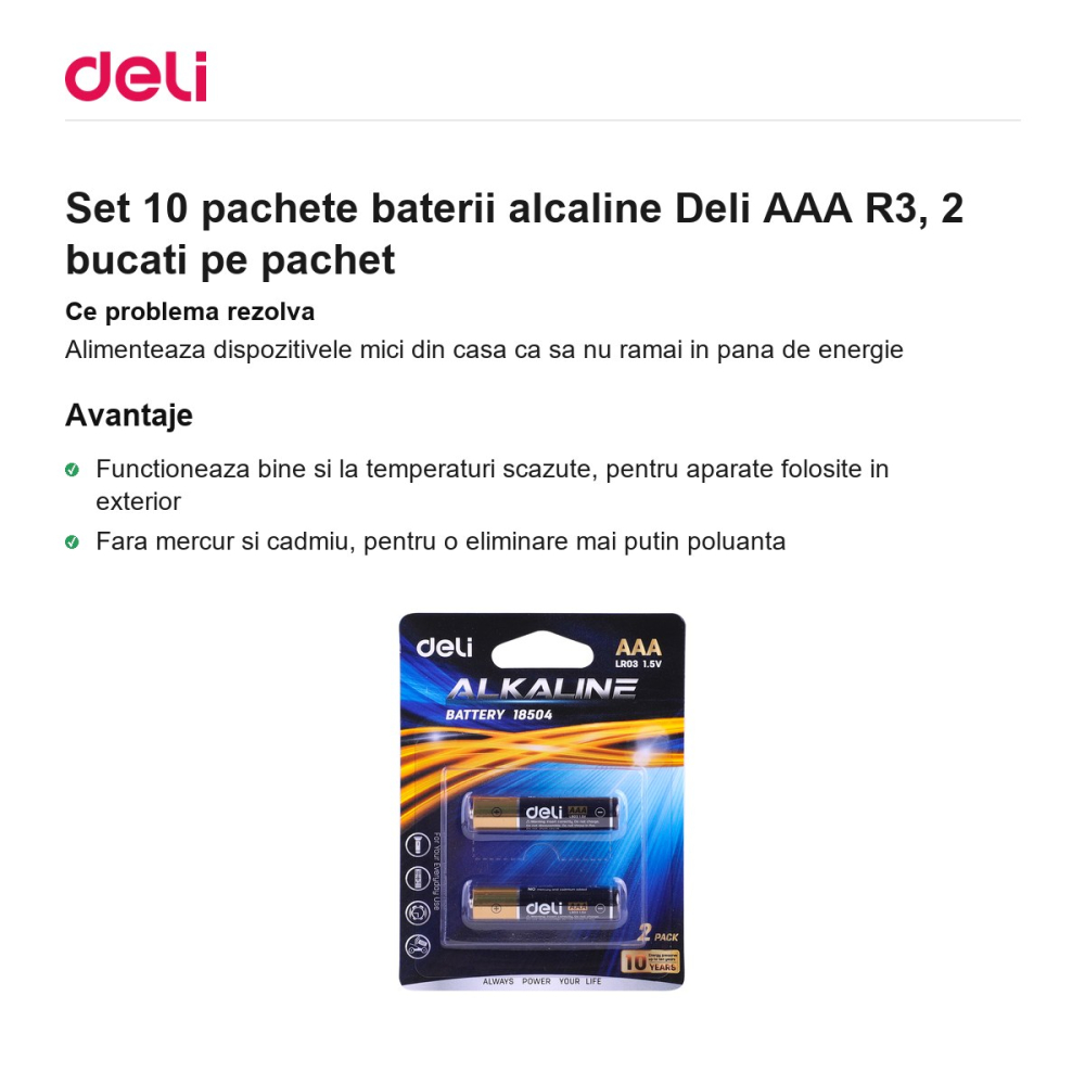 Set 10 pachete baterii alcaline Deli AAA R3, 2 bucati pe pachet [2]