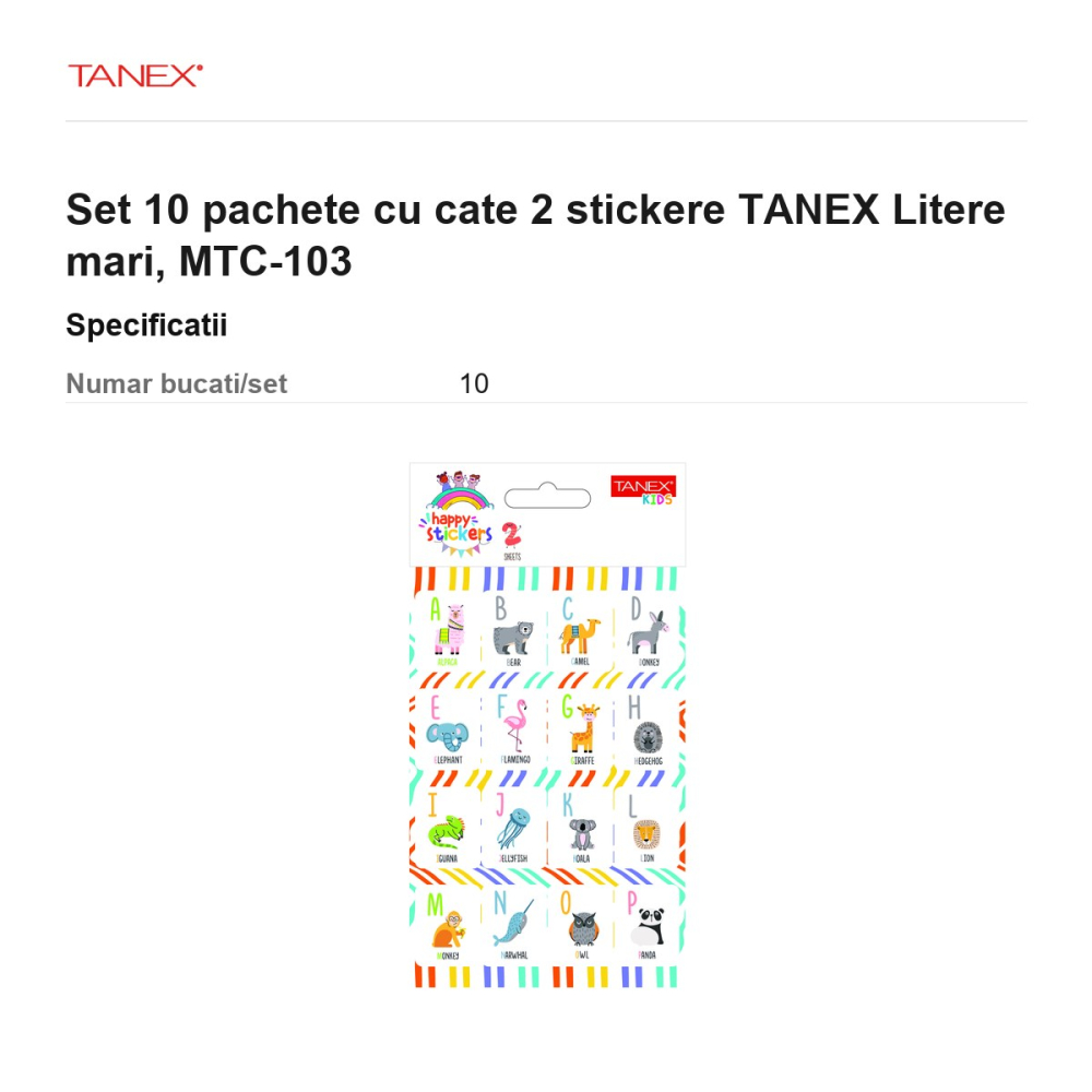 Set 10 pachete cu cate 2 stickere TANEX Litere mari, MTC-103 [3]