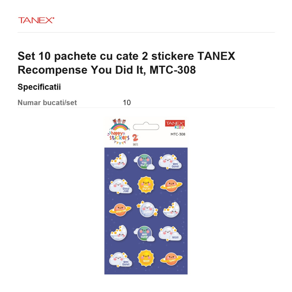 Set 10 pachete cu cate 2 stickere TANEX Recompense You Did It, MTC-308 [3]