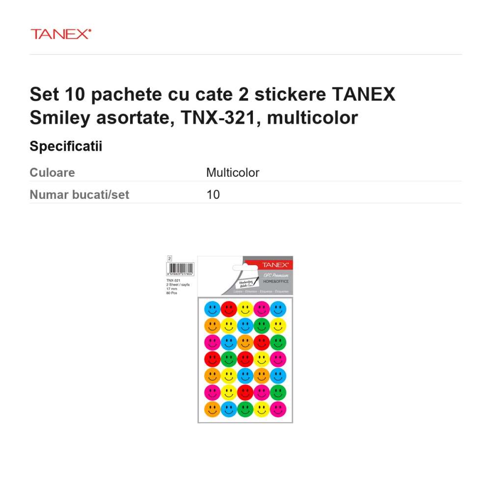 Set 10 pachete cu cate 2 stickere TANEX Smiley asortate, TNX-321, multicolor [3]