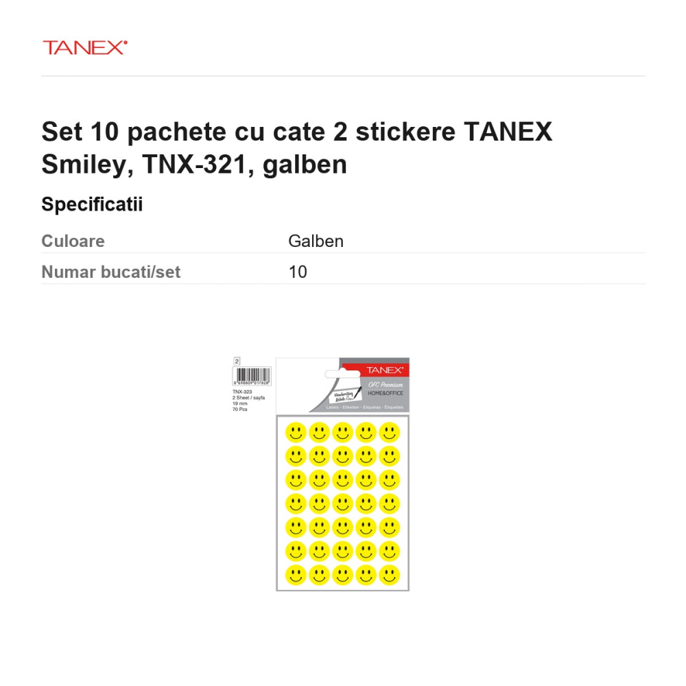 Set 10 pachete cu cate 2 stickere TANEX Smiley, TNX-321, galben [3]