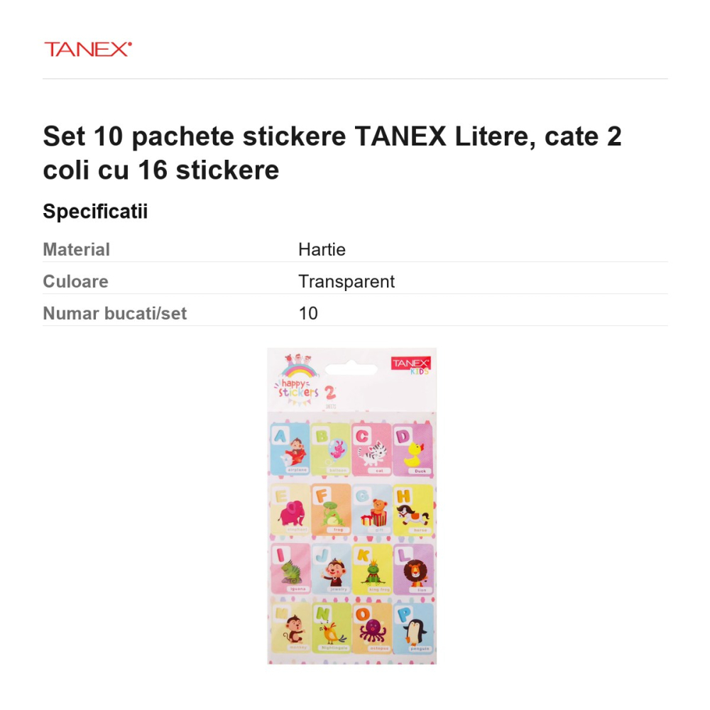 Set 10 pachete stickere TANEX Litere, cate 2 coli cu 16 stickere [3]