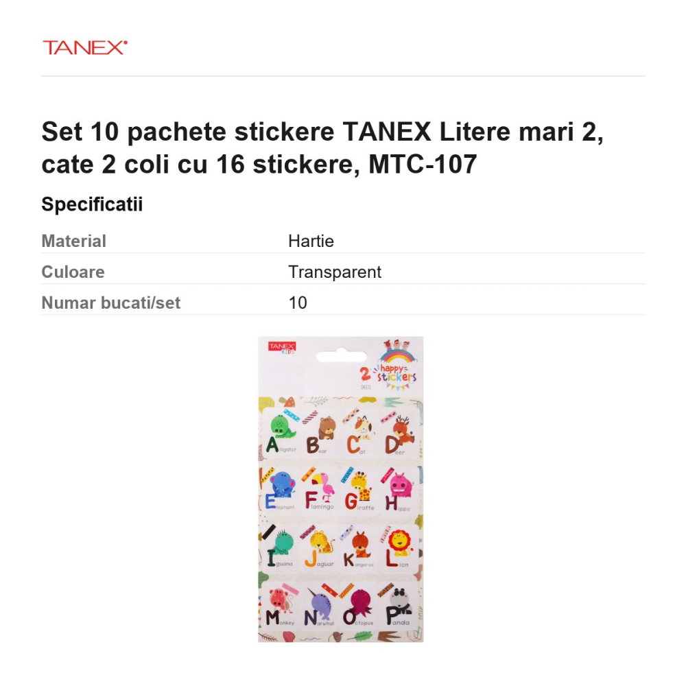 Set 10 pachete stickere TANEX Litere mari 2, cate 2 coli cu 16 stickere, MTC-107 [3]