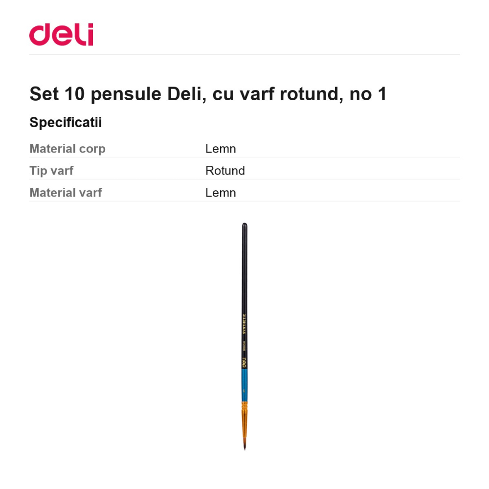 Set 10 pensule Deli, cu varf rotund, no 1 [3]