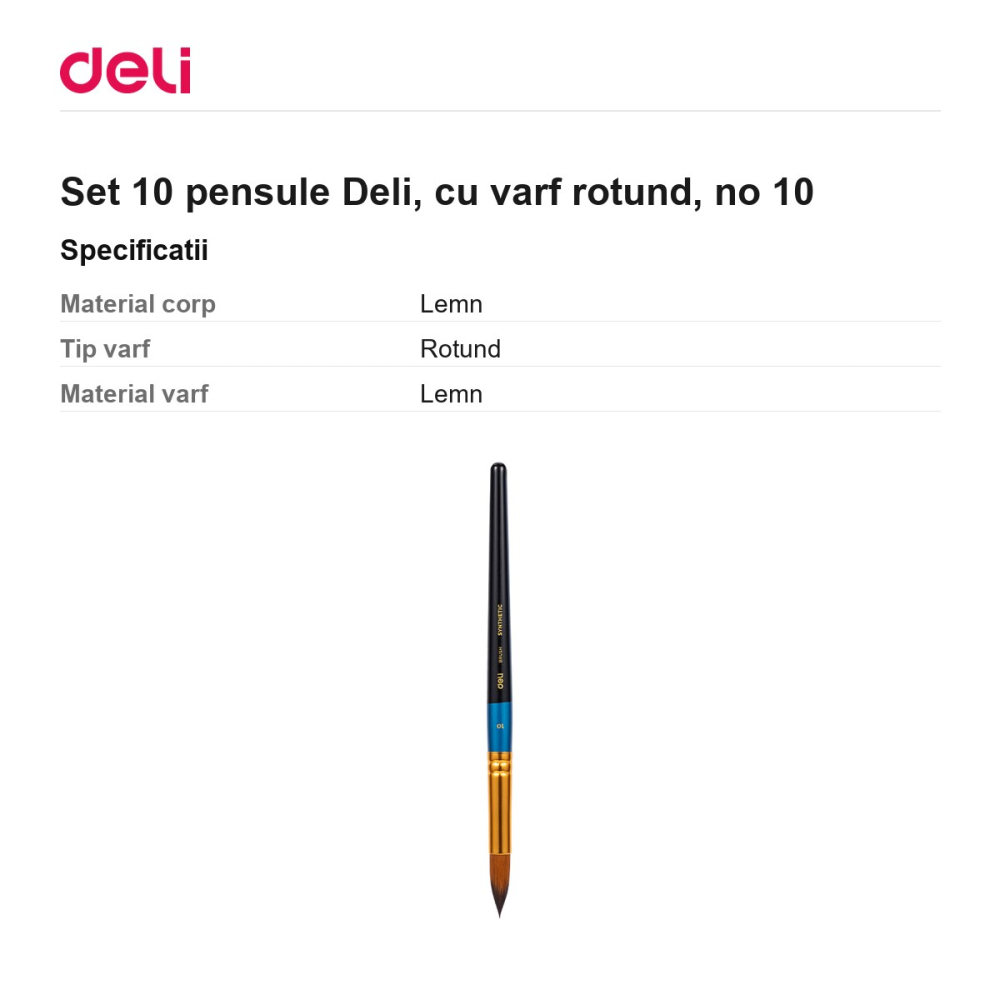 Set 10 pensule Deli, cu varf rotund, no 10 [3]