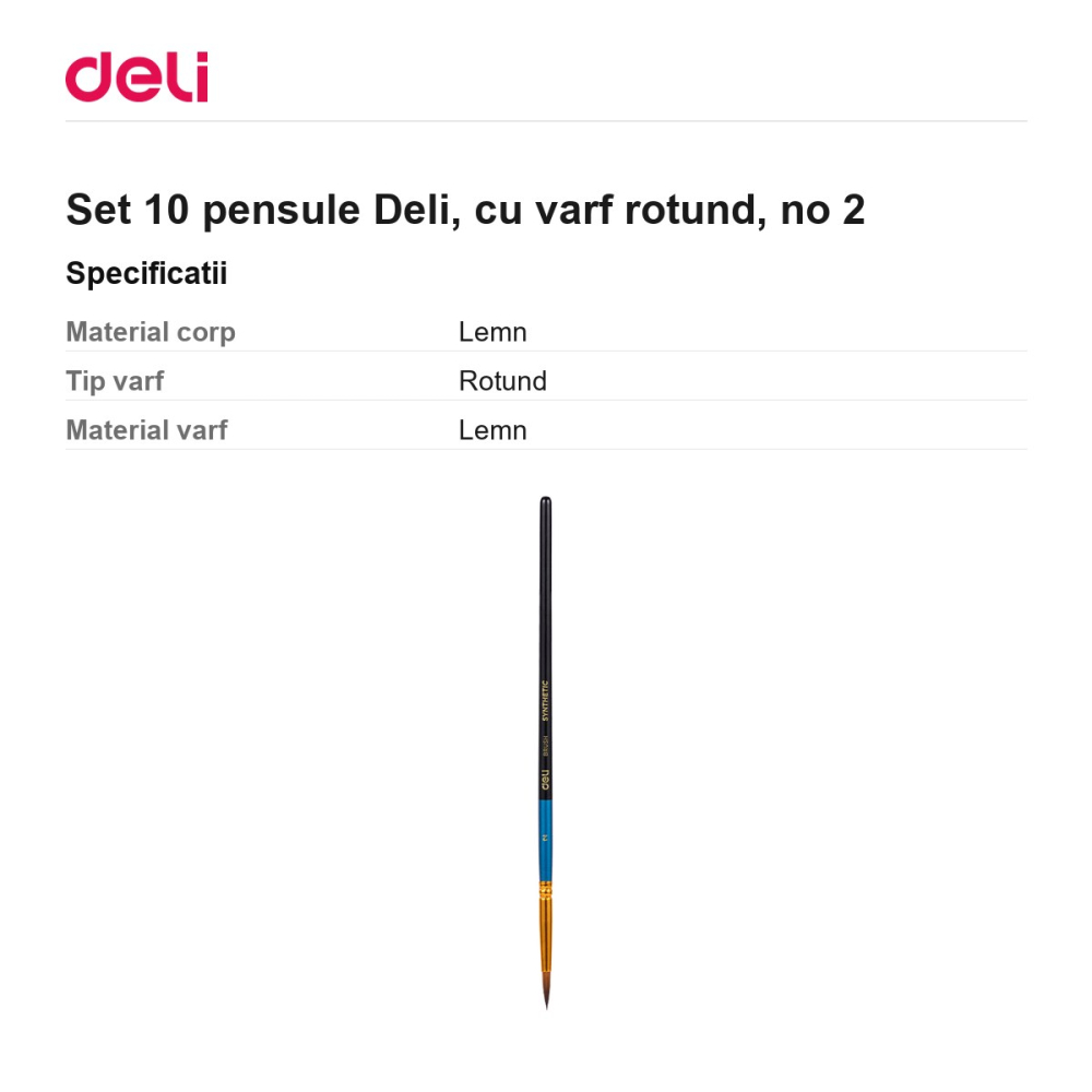 Set 10 pensule Deli, cu varf rotund, no 2 [3]