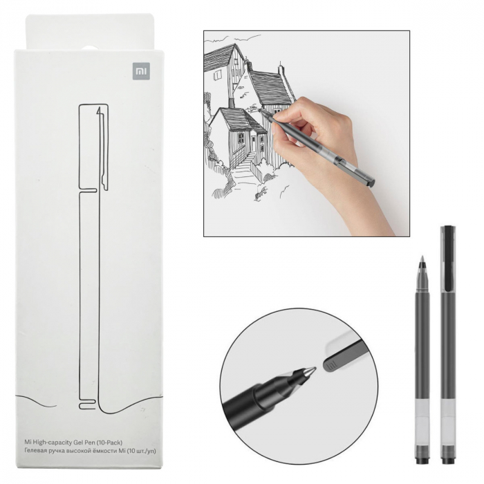Set 10 pix-uri cu gel negru, Xiaomi Mi High-capacity, varf 0.5mm, cu capac, in cutie [5]