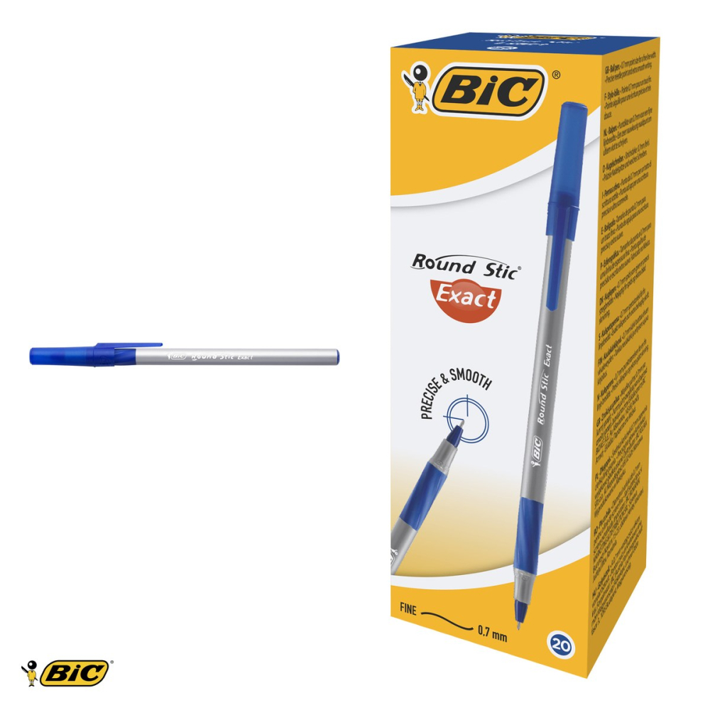 Set 10 pixuri de unica folosinta Bic Round Stic Exact, scriere fina 0.7mm, albastre, pentru birou si scoala [4]
