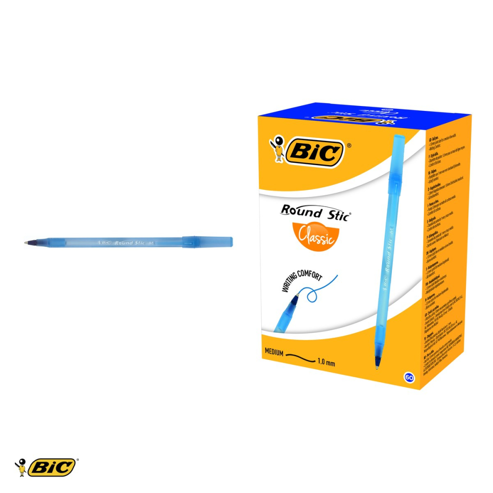 Set 10 pixuri de unica folosinta Bic Round Stic, varf 1.0 mm, cerneala albastra, pentru scris zilnic [4]
