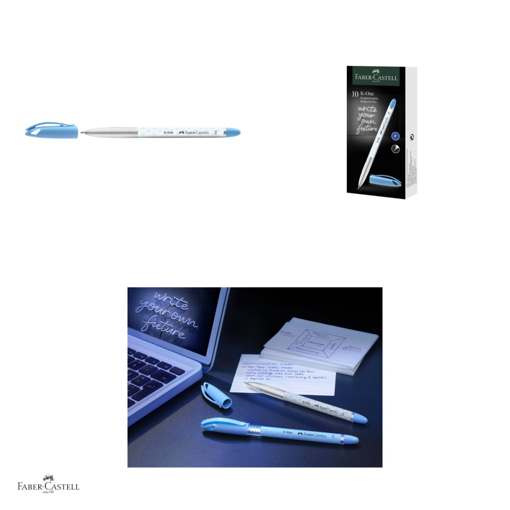 Set 10 pixuri de unica folosinta Faber-Castell K1, scriere super lina 0.5mm, cerneala albastra rezistenta la apa, corp ergonomic triunghiular [4]