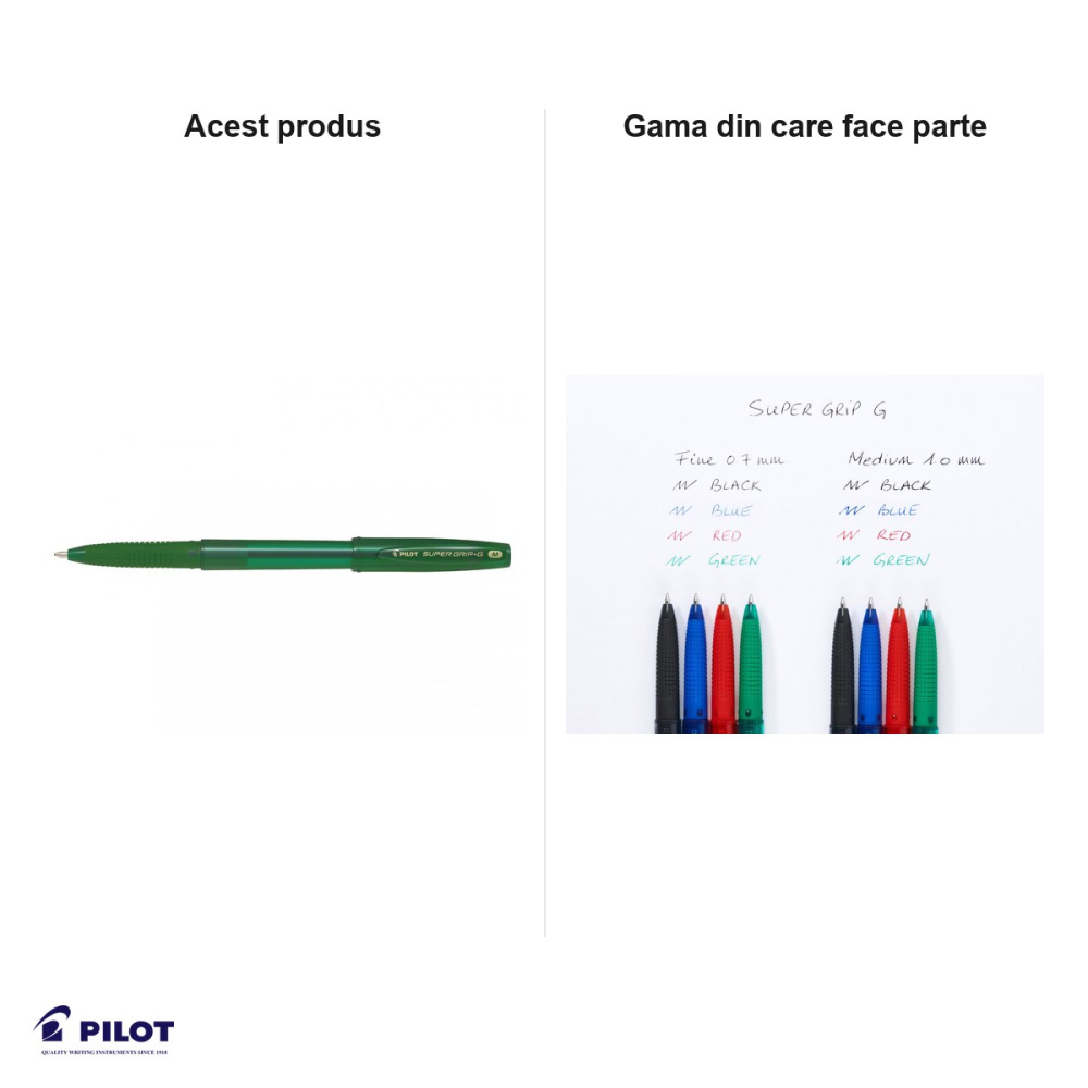 Set 10 pixuri de unica folosinta Pilot Supergrip G, varf 1mm, cerneala verde, grip confortabil [5]