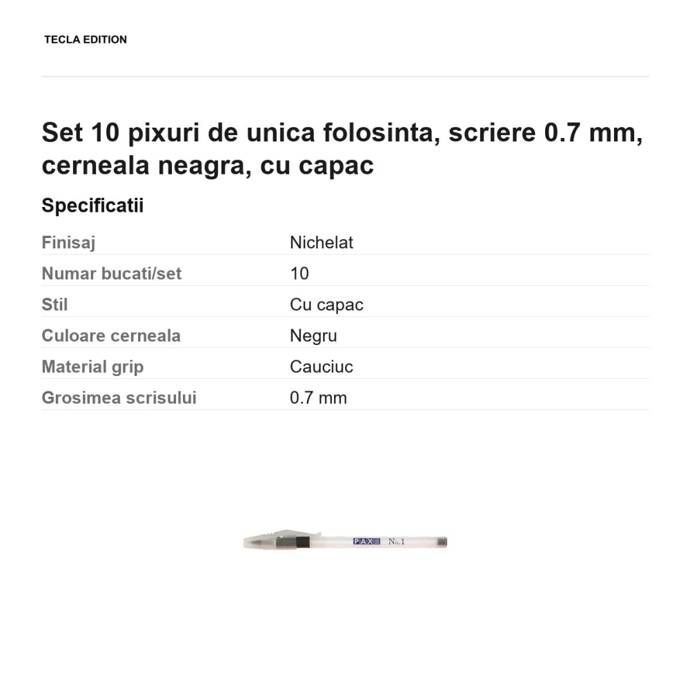 Set 10 pixuri de unica folosinta, scriere 0.7 mm, cerneala neagra, cu capac [3]