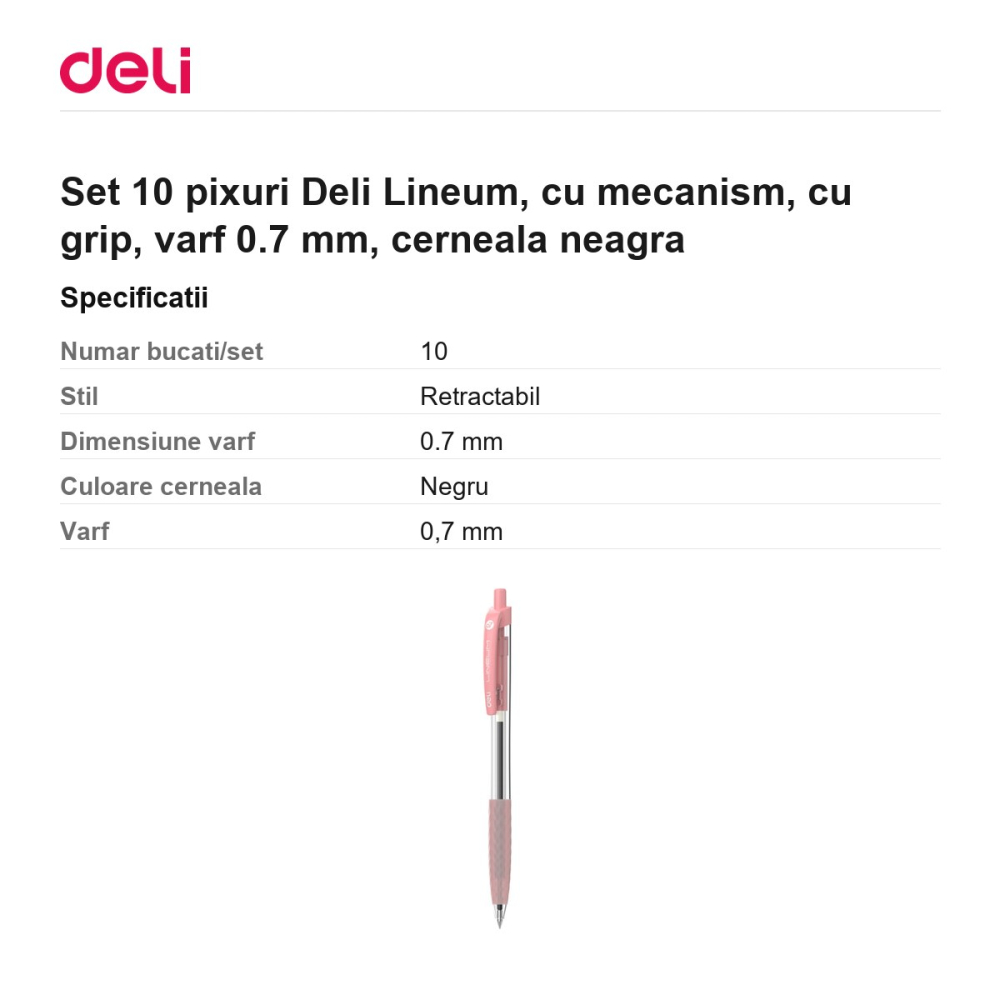 Set 10 pixuri Deli Lineum, cu mecanism, cu grip, varf 0.7 mm, cerneala neagra [3]