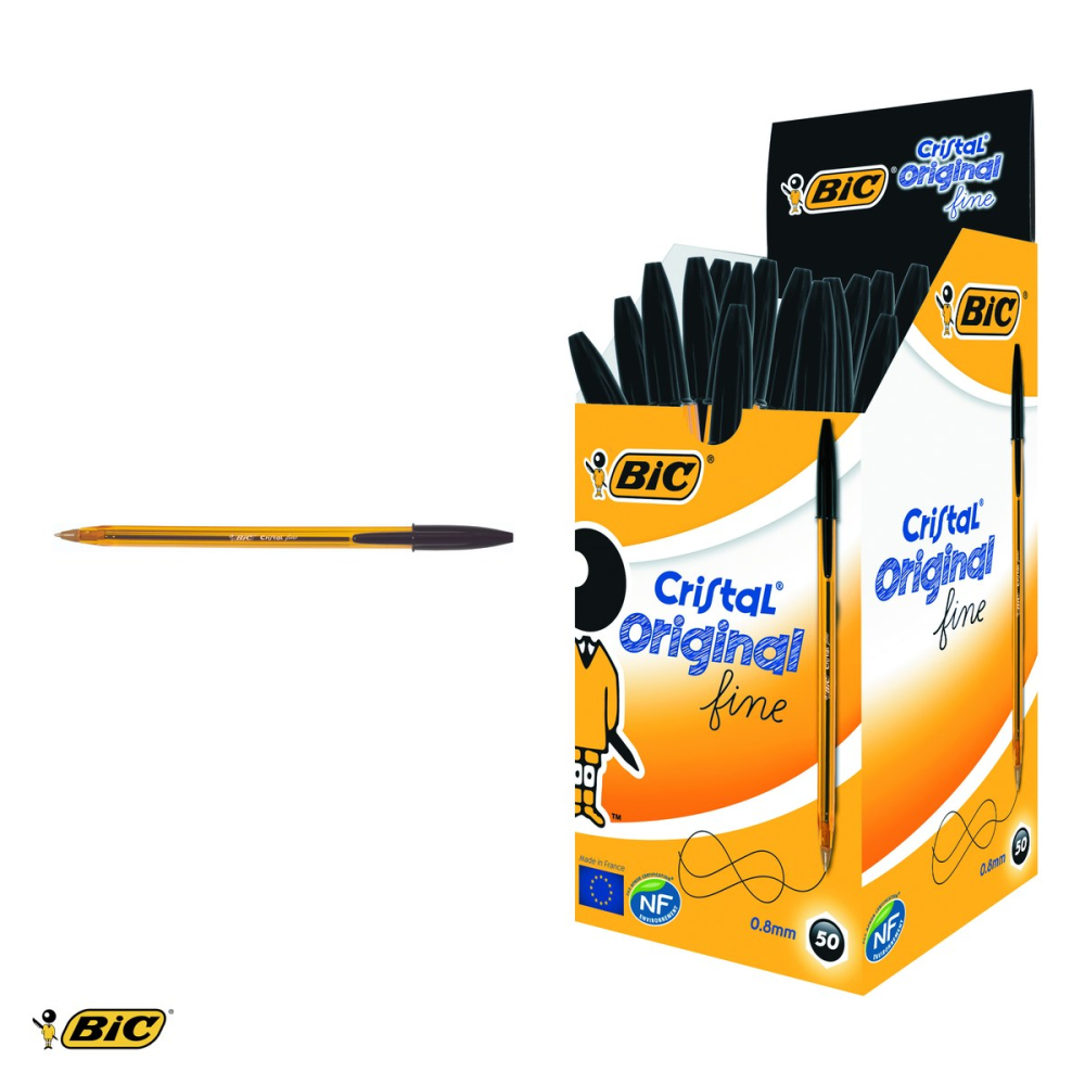 Set 10 pixuri unica folosinta Bic Cristal Fine, varf 0.8 mm, cerneala neagra, corp transparent, pentru scriere fina [4]