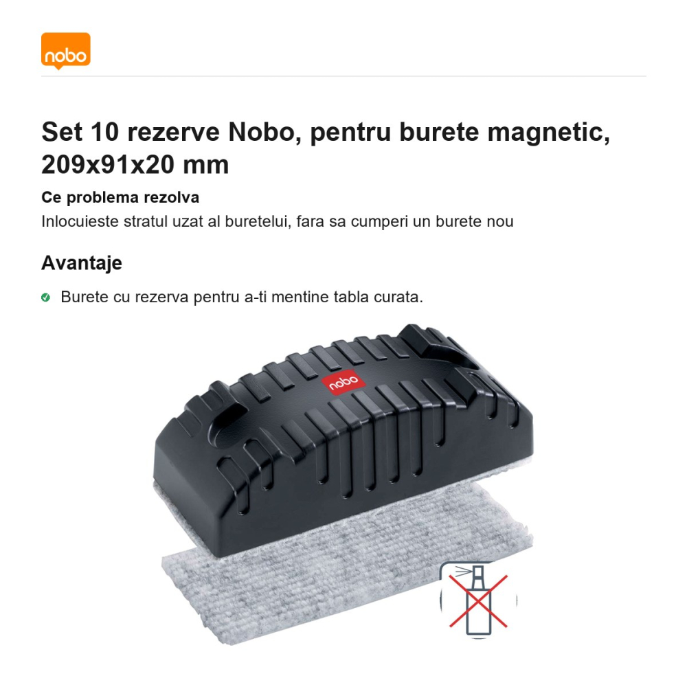 Set 10 rezerve Nobo, pentru burete magnetic, 209x91x20 mm [2]