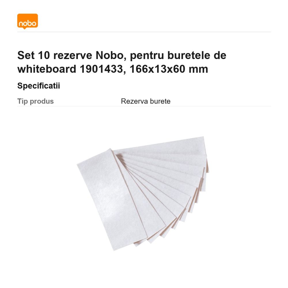Set 10 rezerve Nobo, pentru buretele de whiteboard 1901433, 166x13x60 mm [3]