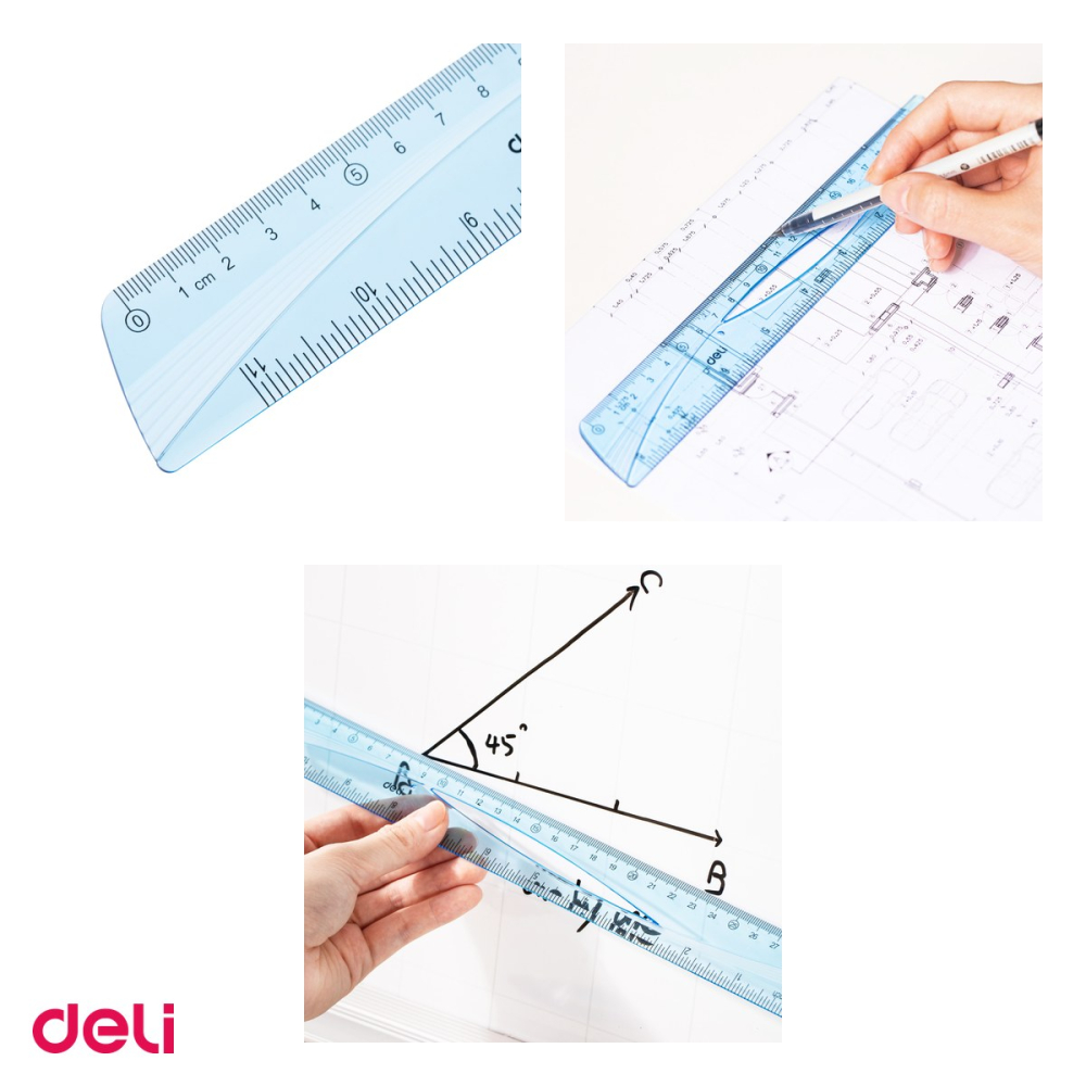 Set 10 rigle Deli Albastra Transparenta, din plastic, 20 cm [4]