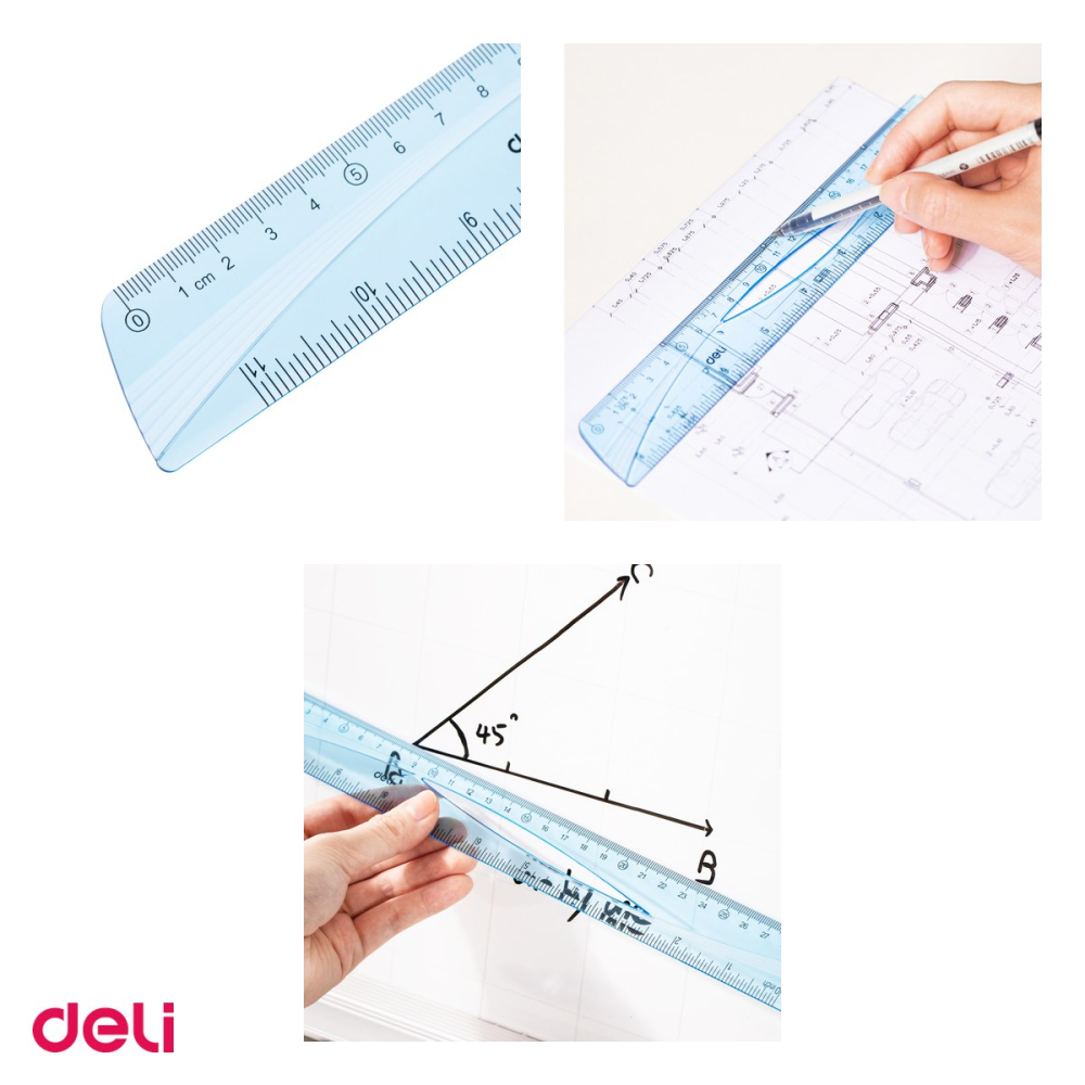 Set 10 rigle Deli Albastra Transparenta, din plastic, 30 cm [4]