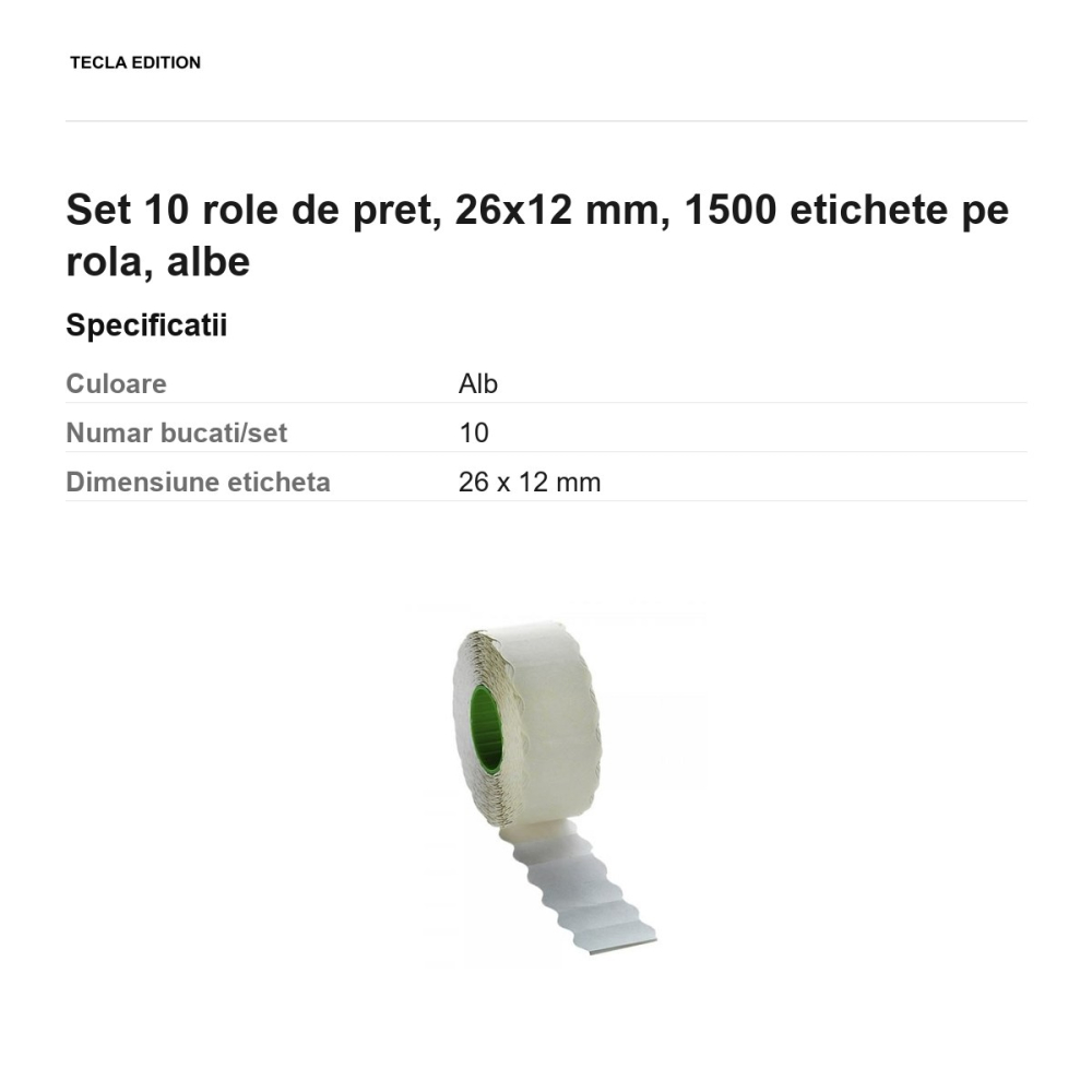 Set 10 role de pret, 26x12 mm, 1500 etichete pe rola, albe [3]