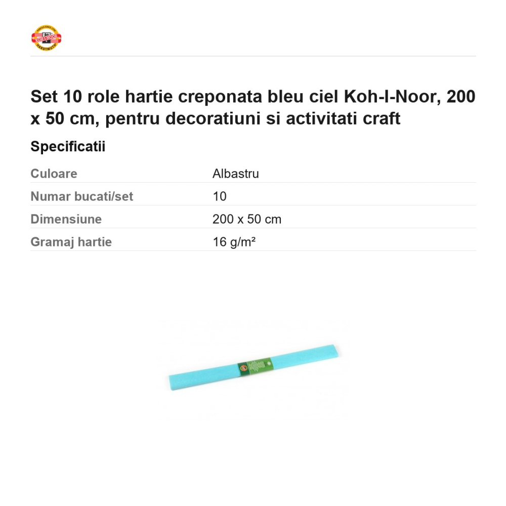 Set 10 role hartie creponata bleu ciel Koh-I-Noor, 200 x 50 cm, pentru decoratiuni si activitati craft [3]