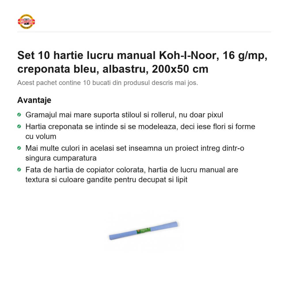 Set 10 role hartie creponata bleu Koh-I-Noor, 200 x 50 cm, pentru decoratiuni si activitati craft [2]