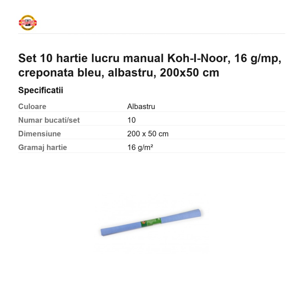 Set 10 role hartie creponata bleu Koh-I-Noor, 200 x 50 cm, pentru decoratiuni si activitati craft [3]