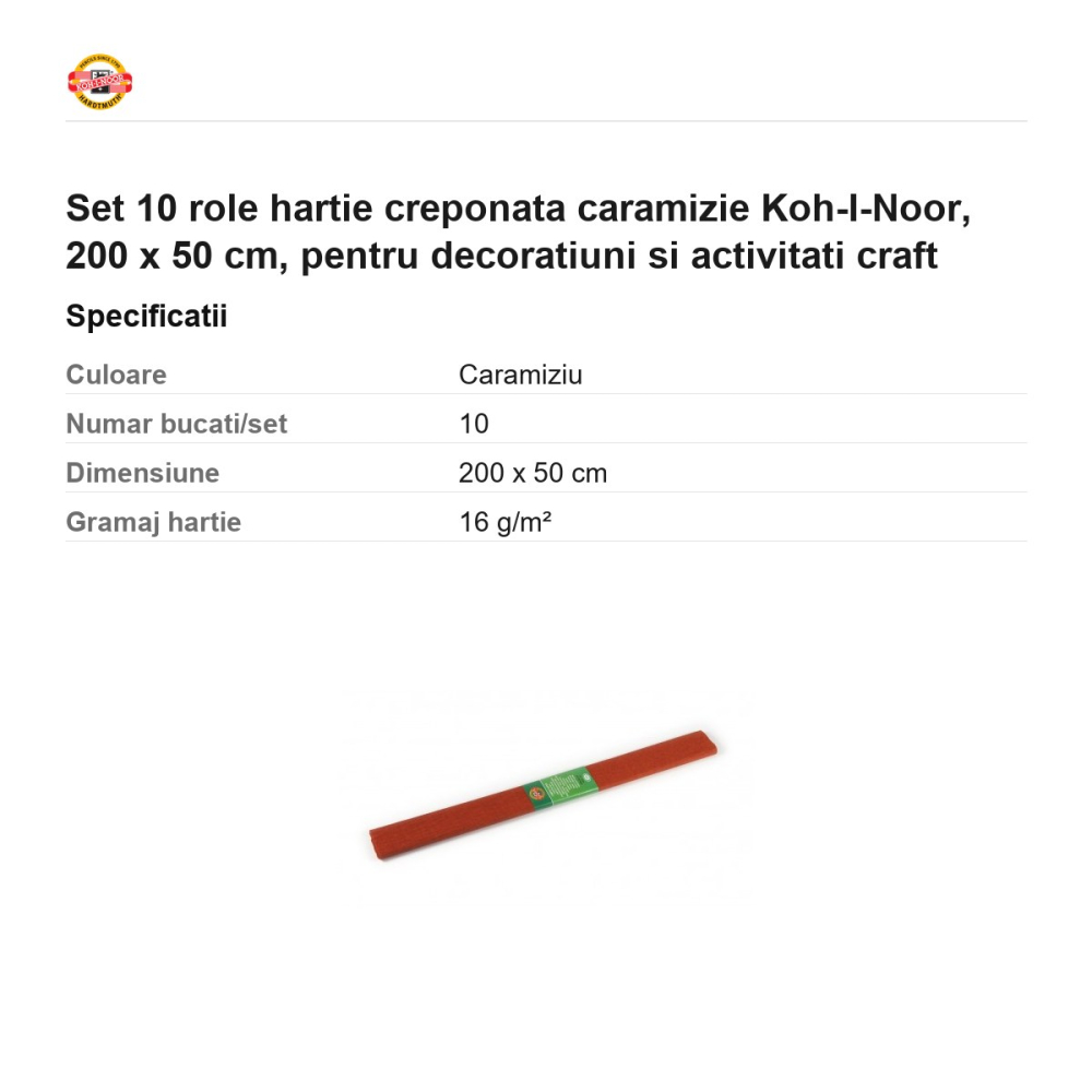 Set 10 role hartie creponata caramizie Koh-I-Noor, 200 x 50 cm, pentru decoratiuni si activitati craft [3]