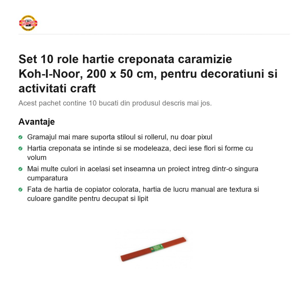 Set 10 role hartie creponata caramizie Koh-I-Noor, 200 x 50 cm, pentru decoratiuni si activitati craft [2]